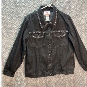 Quacker Factory Rhinestone Embellished Denim‎ Jacket Black Jean Jacket Medium